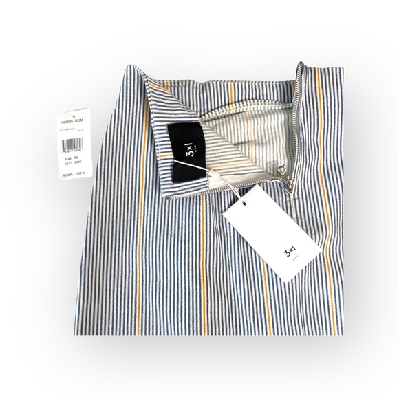 new 3x1 ᯾ Jane Ruffle Stretch Denim Mini Skirt ᯾ Blue Ticking Stripe ᯾ XS ᯾ Chic - Picture 12 of 16